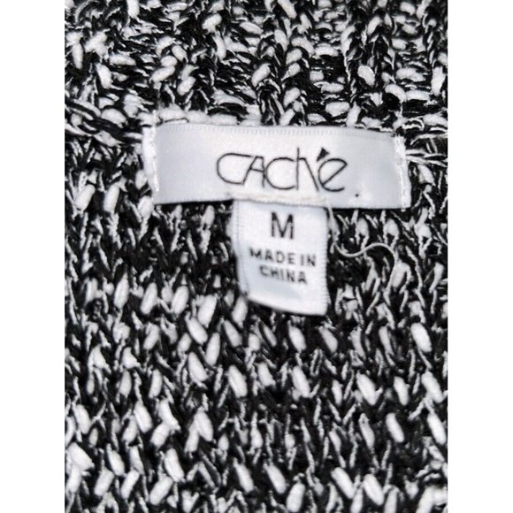 Cache Sz MEDIUM Black White Open Shawl Collar Sleeveless Cardigan Sweater EUC - Picture 6 of 8